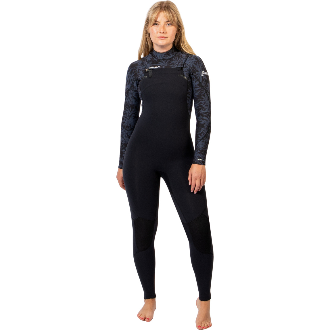 2025 Gul Womens Yulex Flexor 5/4mm Chest Zip Wetsuit FX1227-C5BKSP - Black / Splaterpalm